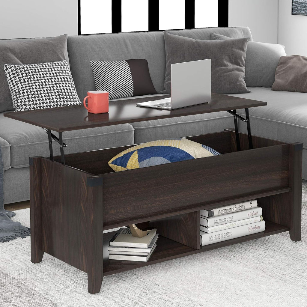 Wood Coffee Table with Drawer and Storage Shelf, Caster Wheels, Retro, Espresso G57574
