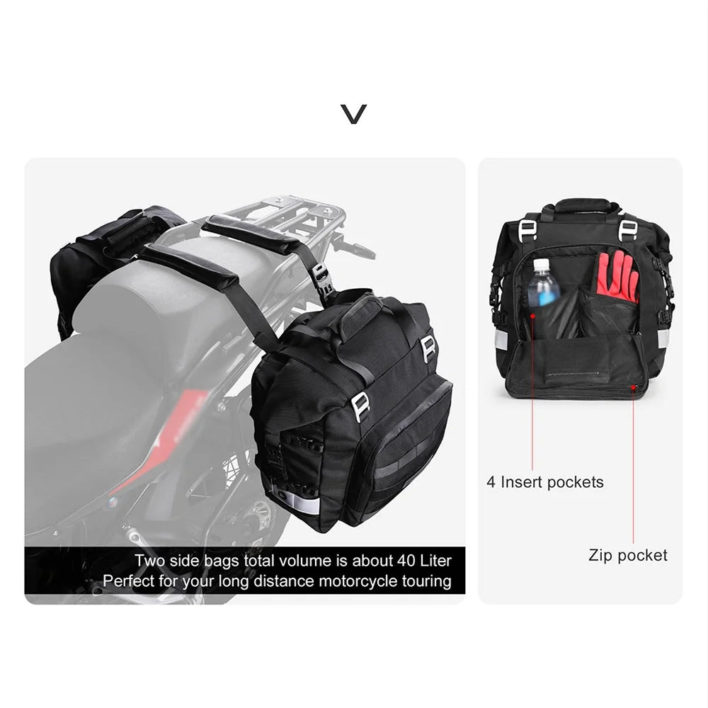 Polyester Motorcycle Side Saddle Bag 20L with Removable Waterproof Inner Bag Z397