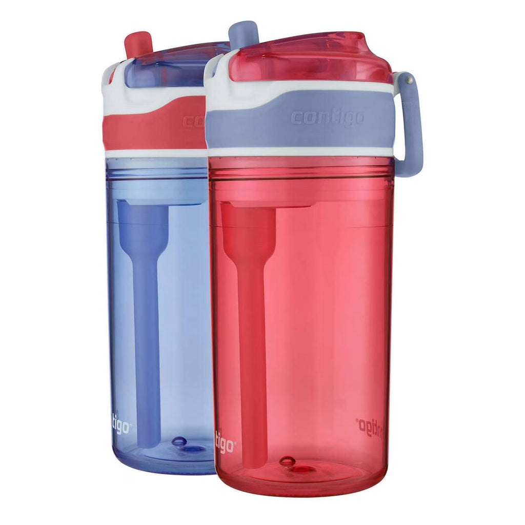 2-in-1 Tumbler with 4oz Snack Holder and 13oz Water Bottle, BPA Free Tritan, Purple & Pink, 2 Pack U796