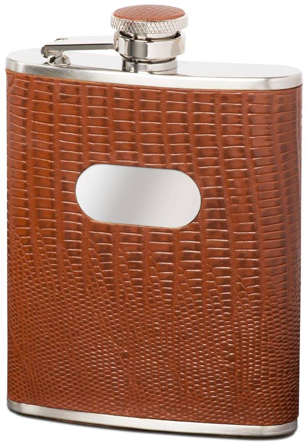 Lizard Pattern Havana Leather Stainless Steel 6oz Hip Flask S3637