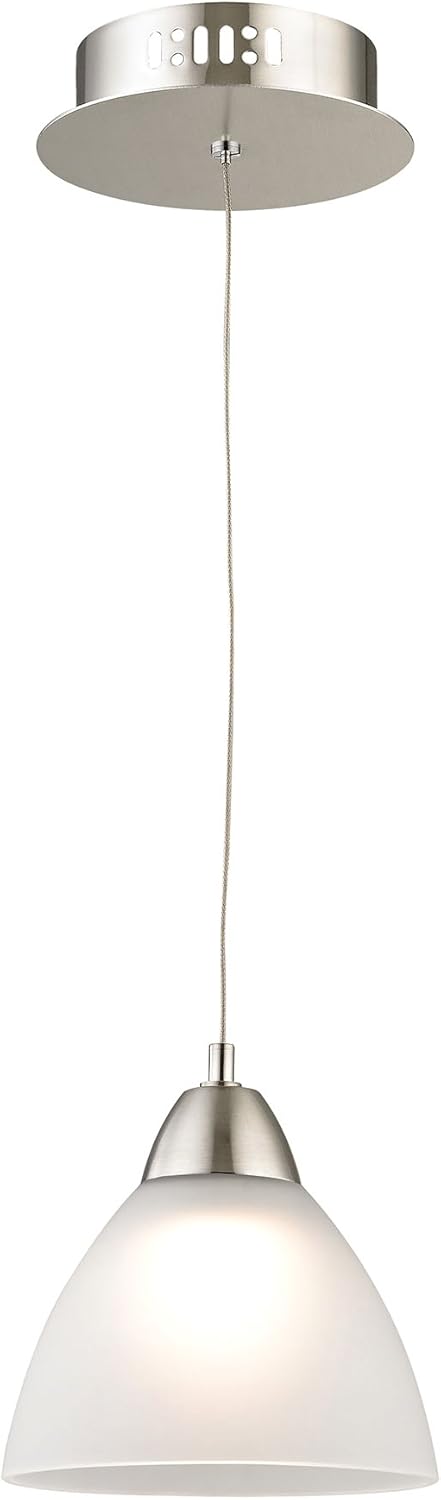 1 Light LED Pendant with White Glass, Satin Nickel N95143