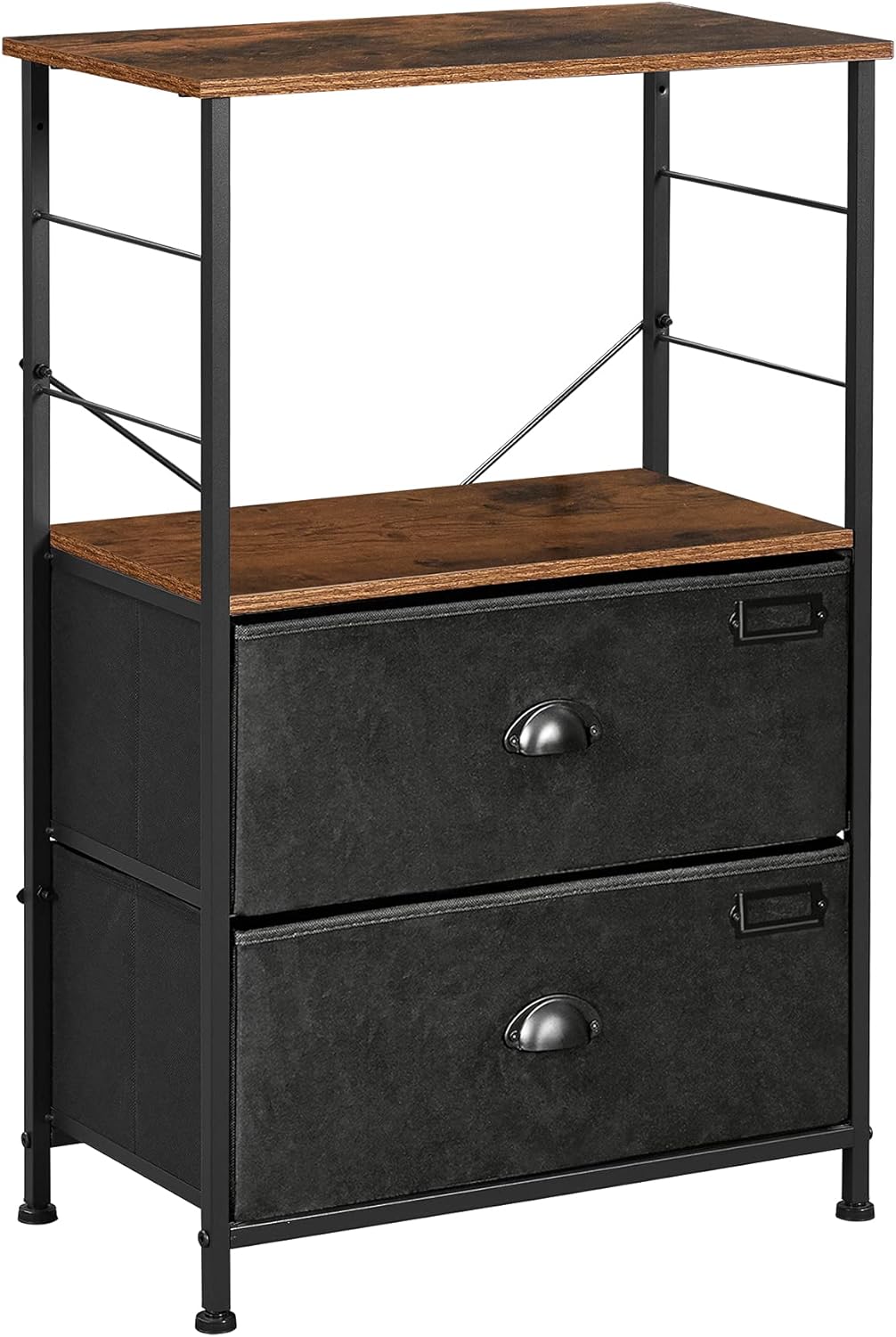 Rustic Brown and Black Nightstand with 2 Fabric Drawers P911