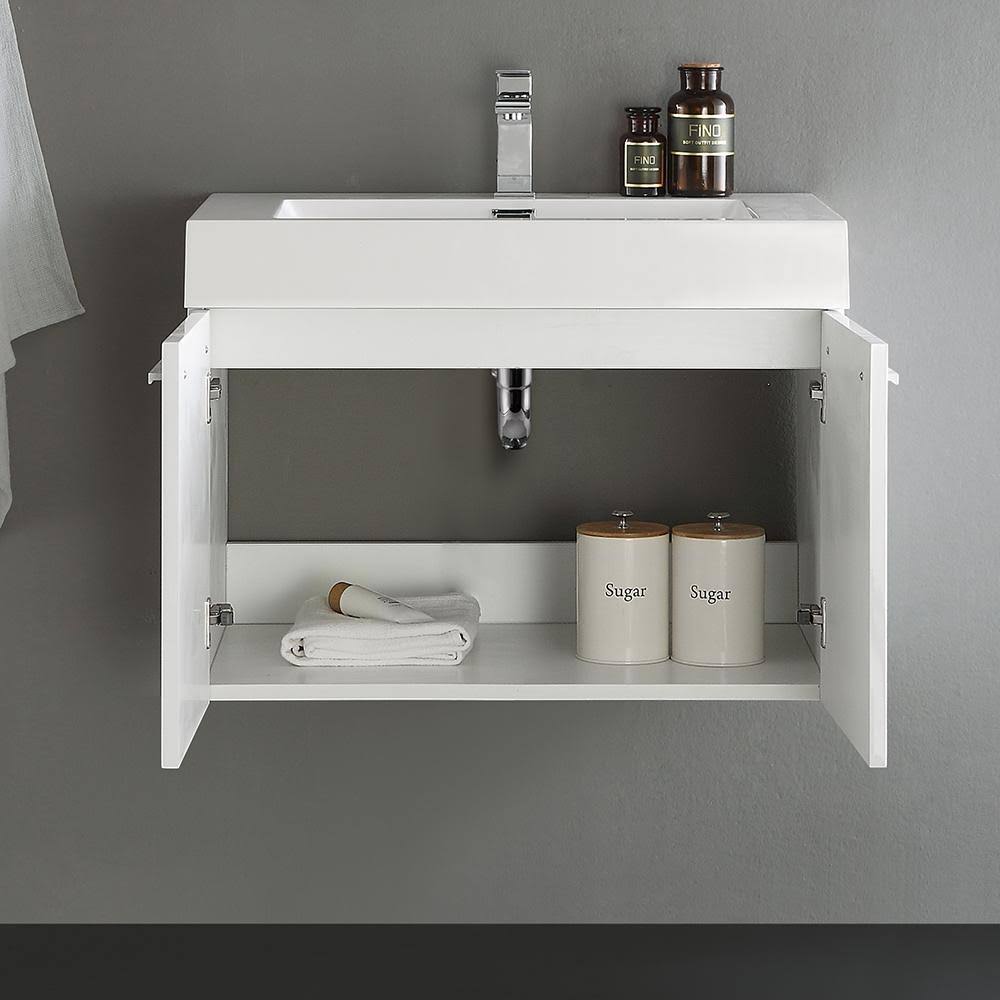 White 30x22 Wall Hung Bathroom Cabinet with Integrated Sink I6413