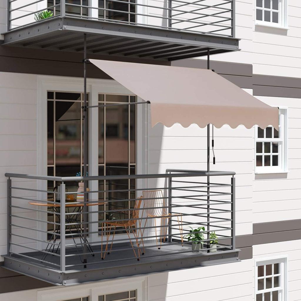 Khaki Retractable Patio Awning with Hand Crank A4029