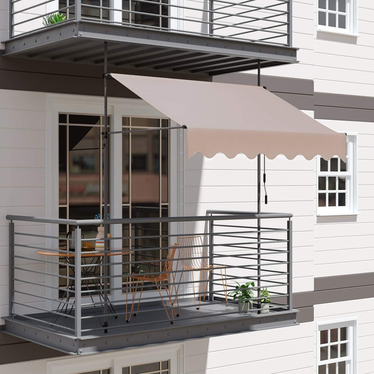 Khaki Retractable Patio Awning with Hand Crank A4029