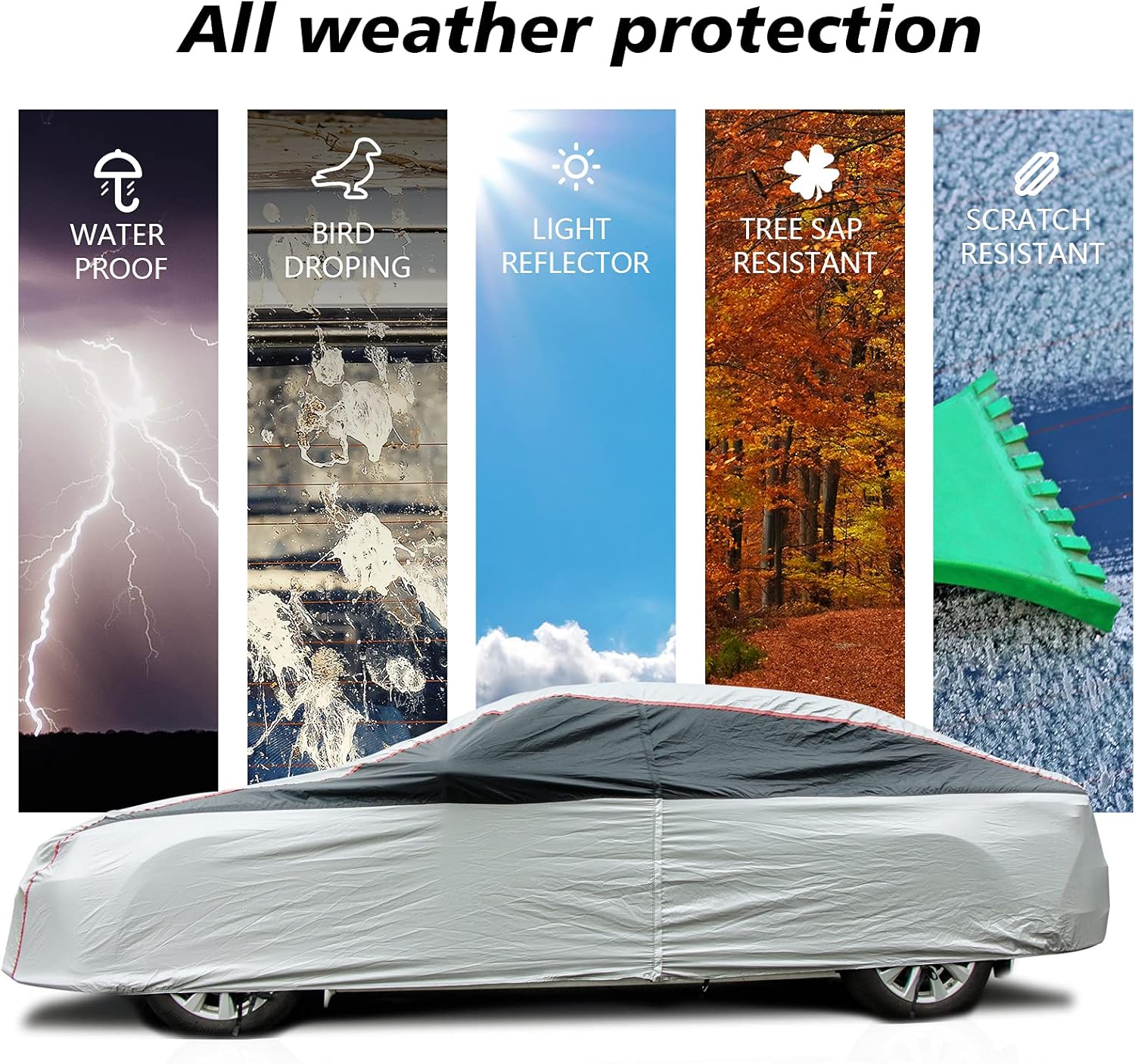 Waterproof All Weather Full Exterior Car Cover with Zipper for Sedan F26013