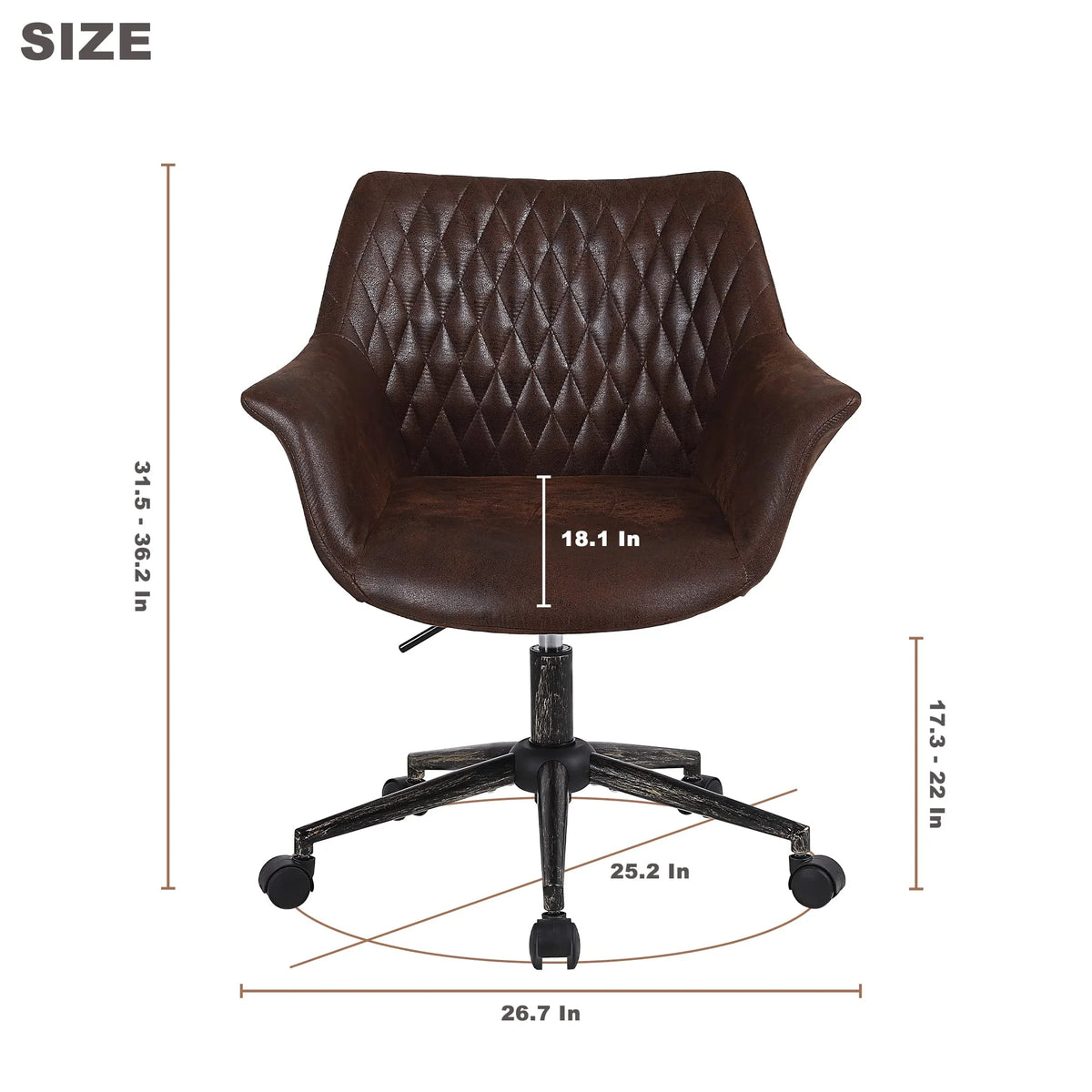 Faux Leather Height Adjustable Desk Chair with Armrest and Wheels Z8551