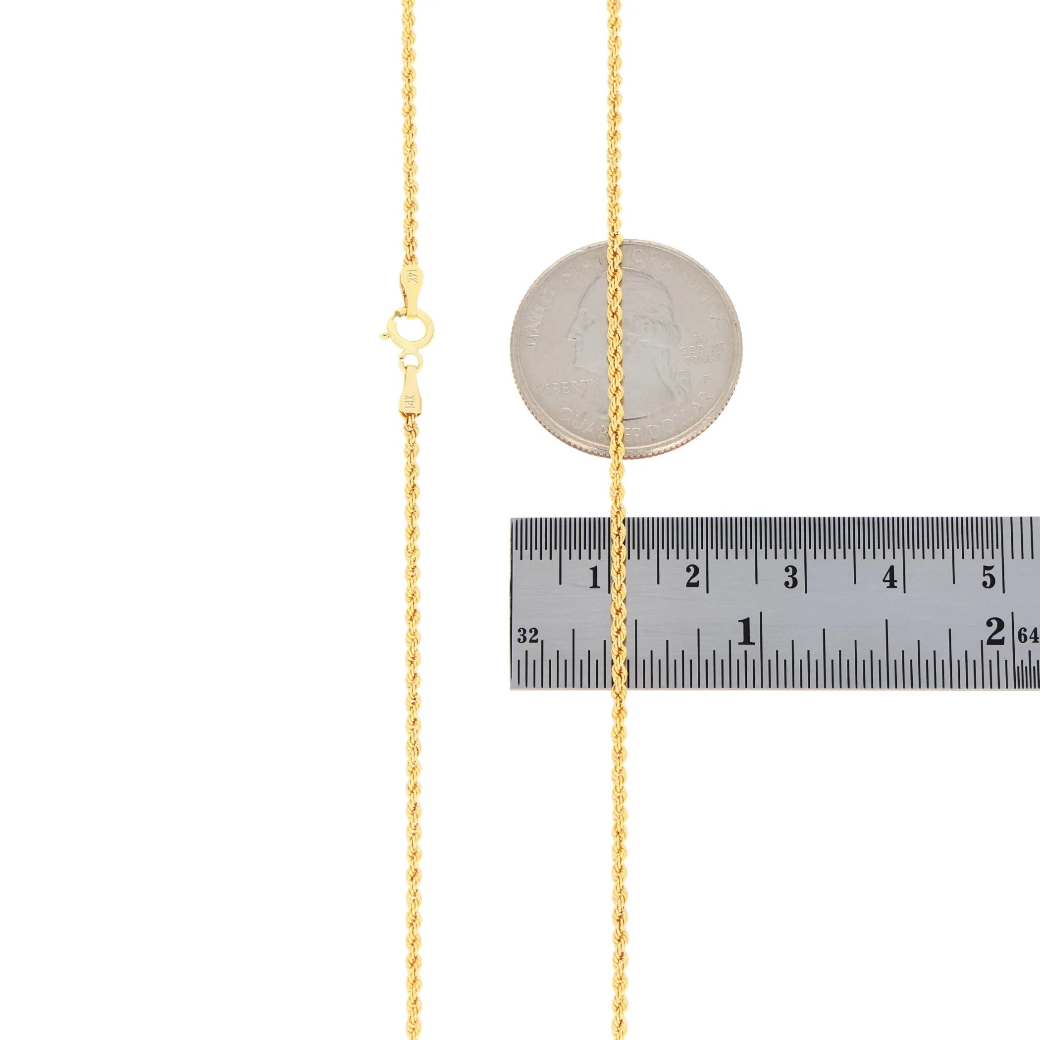 14k Yellow Gold 1.5mm Rope Chain Diamond Cut Necklace 16" - 24" F679