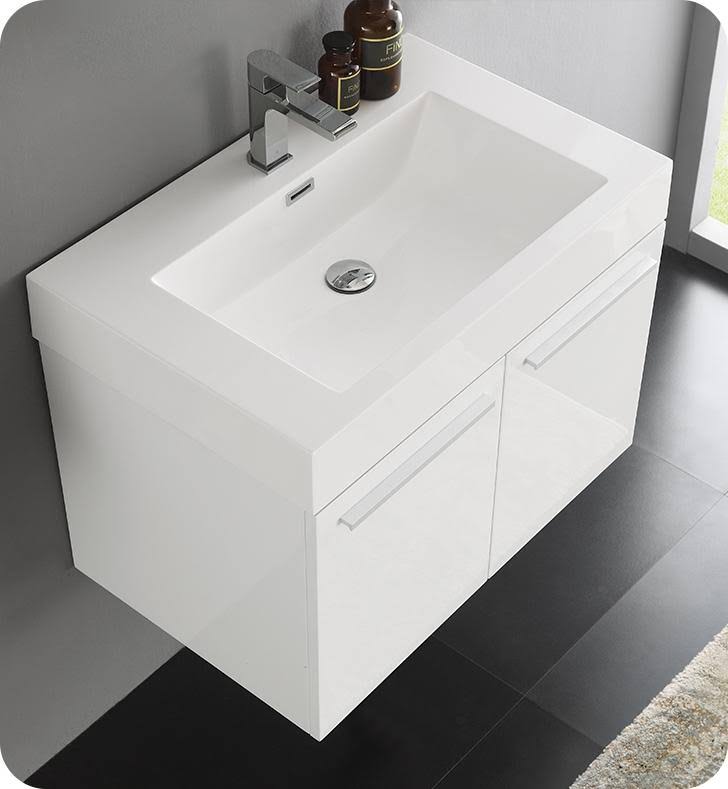 White 30x22 Wall Hung Bathroom Cabinet with Integrated Sink I6413
