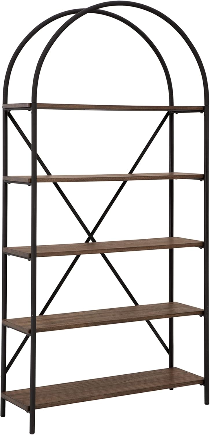 Industrial Geometric 5 Shelf Bookcase, Brown and Black Pack of 2 B88549