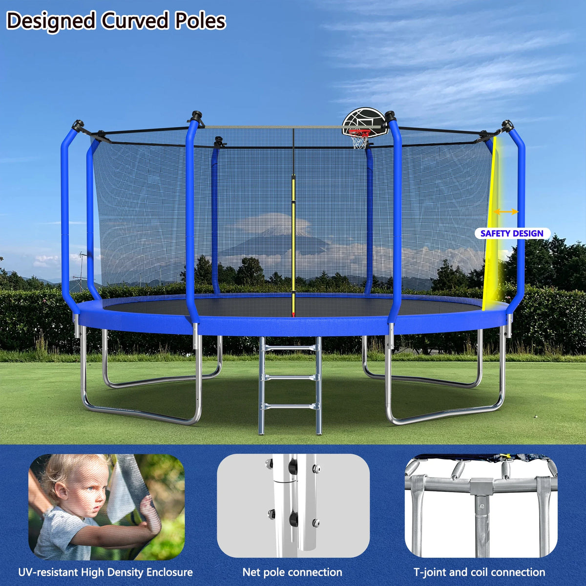 1500LBS 14FT Trampoline with Enclosure, Ladder, Basketball Hoop, Ball A50297