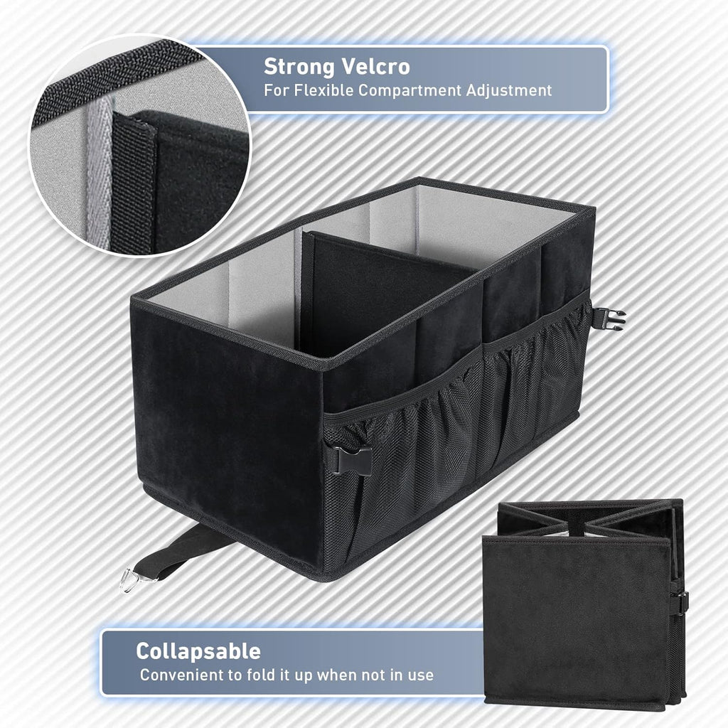 Car Seat Organizer with Side Mesh Pockets, Collapsible Trunk Cargo Storage Container (Black) D860074