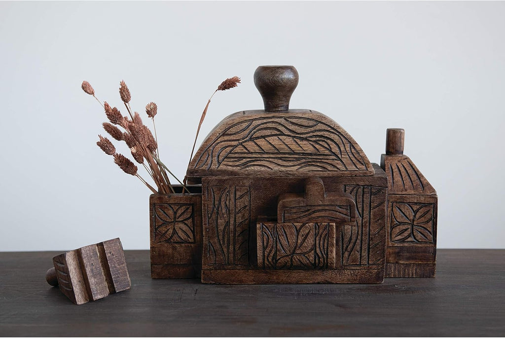Carved Mango Wood Boxes, Natural, Pack of 2 K849450