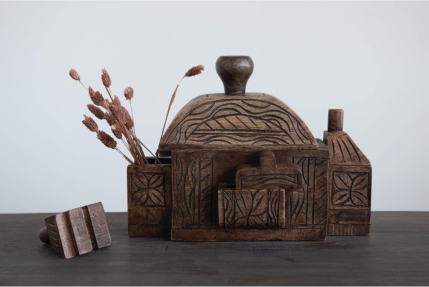 Carved Mango Wood Boxes, Natural, Pack of 2 K849450