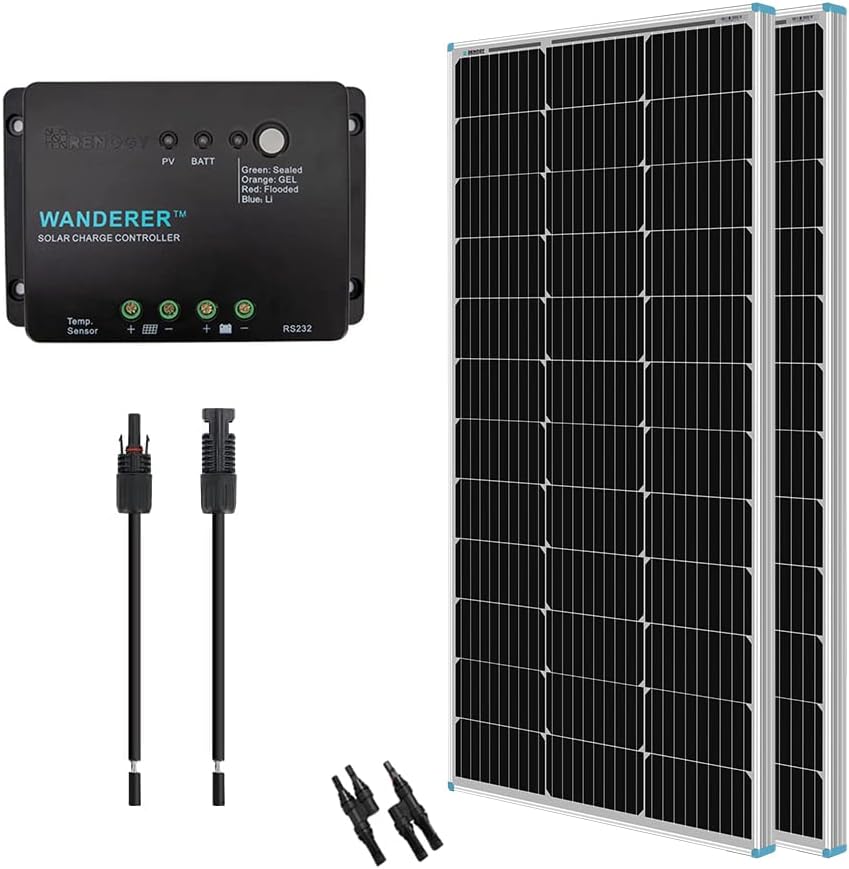 200W 12V Monocrystalline Solar Panel Bundle Kit with 30A Charge Controller I22896