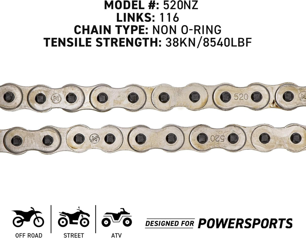 Drive Sprocket Chain Combo Front 16 Rear 48 Tooth 520NZ Standard 116 Links Pack of 2 D8155