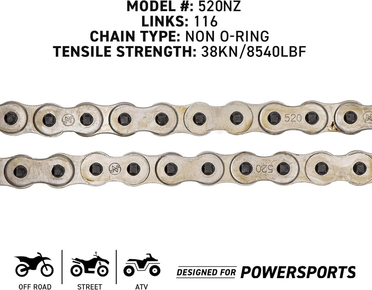 Drive Sprocket Chain Combo Front 16 Rear 48 Tooth 520NZ Standard 116 Links Pack of 2 D8155