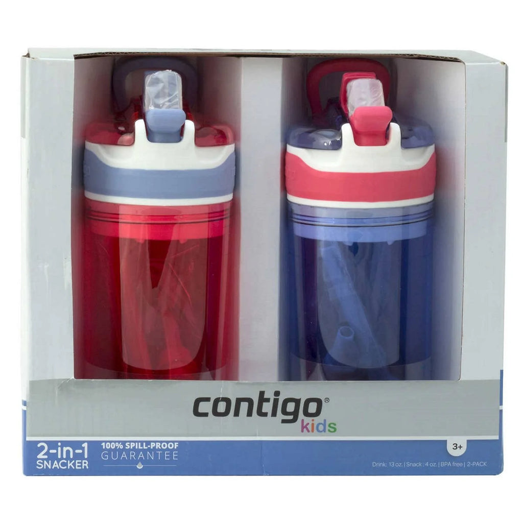 2-in-1 Tumbler with 4oz Snack Holder and 13oz Water Bottle, BPA Free Tritan, Purple & Pink, 2 Pack U796
