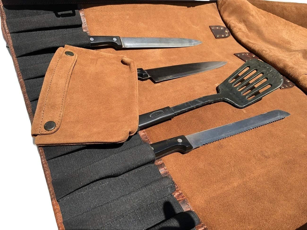 Black Buffalo Leather Knife Roll Set I989484