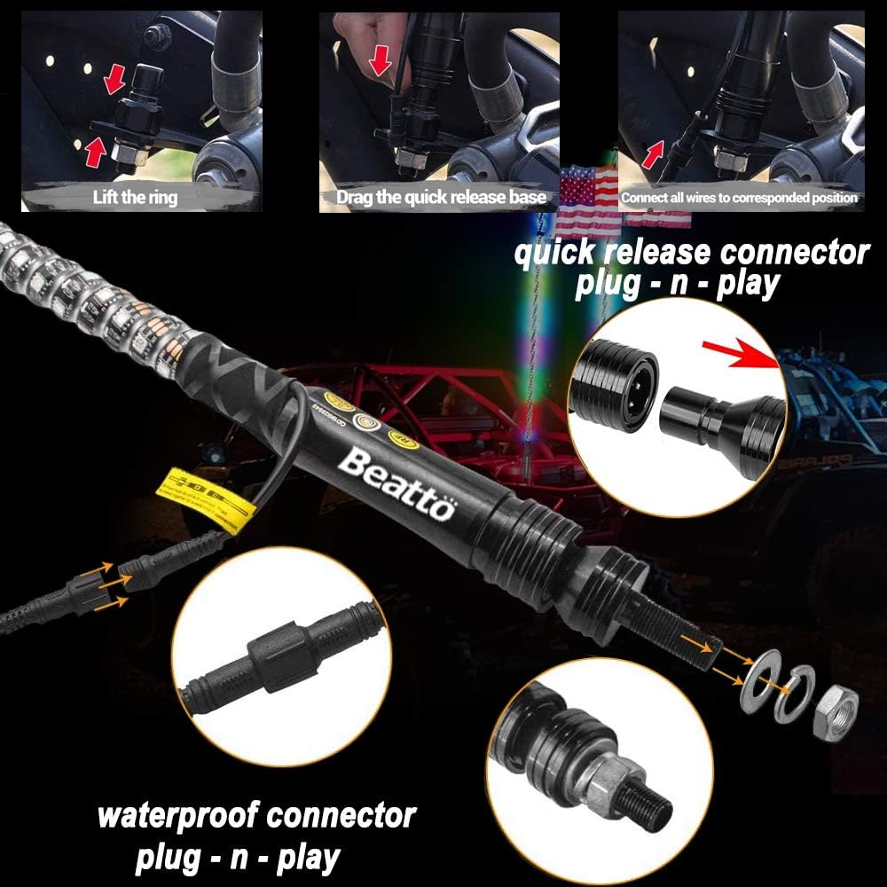 2PCS 3FT RGB LED Whips Light for Off-Road Vehicle ATV UTV Jeep Trucks I457288