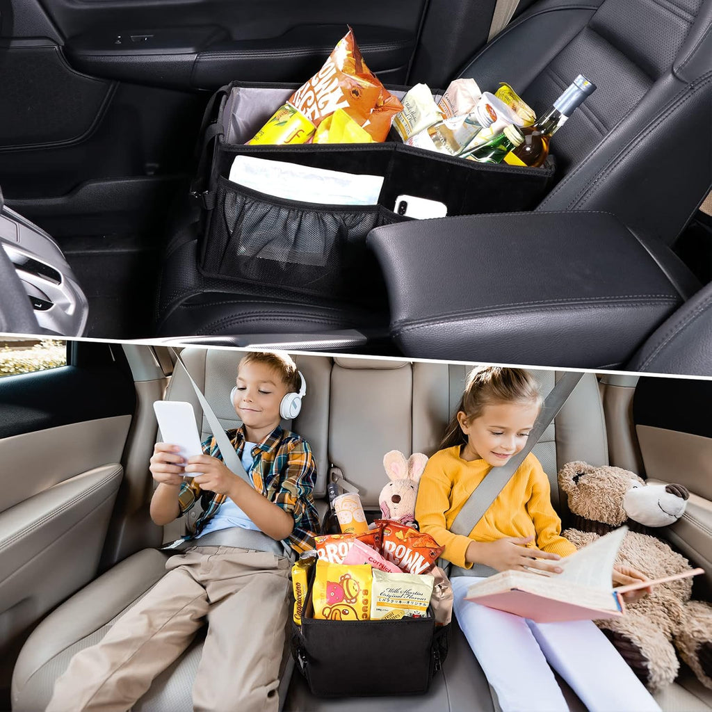 Car Seat Organizer with Side Mesh Pockets, Collapsible Trunk Cargo Storage Container (Black) D860074