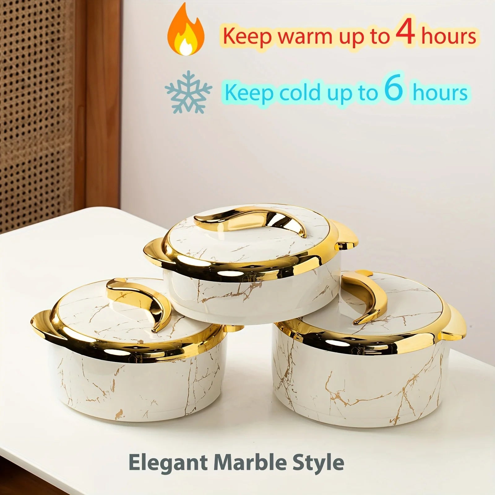 3pcs Insulated Stainless Steel Thermal Casserole Dish Set With Lids I22066