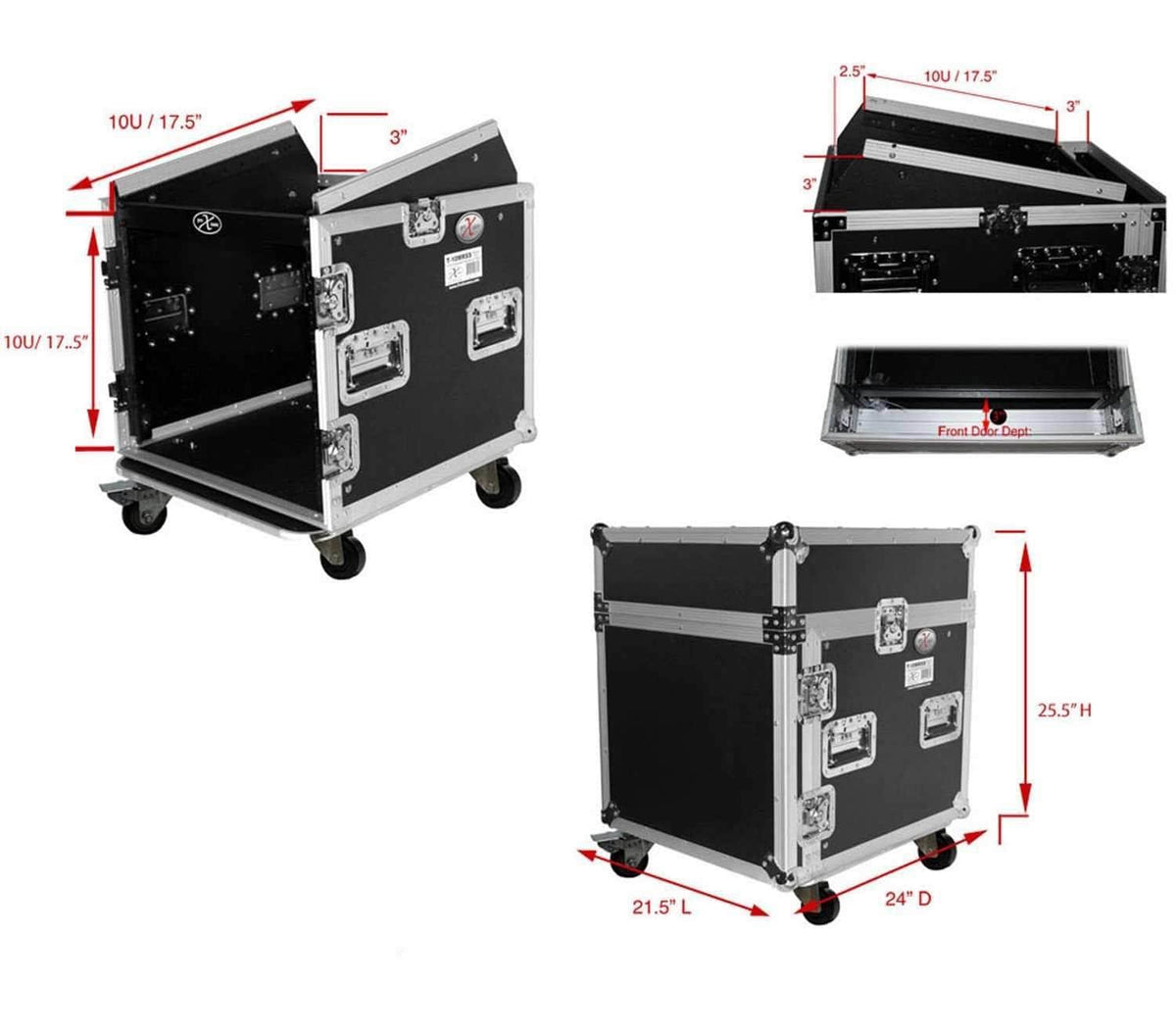 10U Rack Top Mixer DJ Combo Flight Case with Laptop Shelf and Casters Q385425