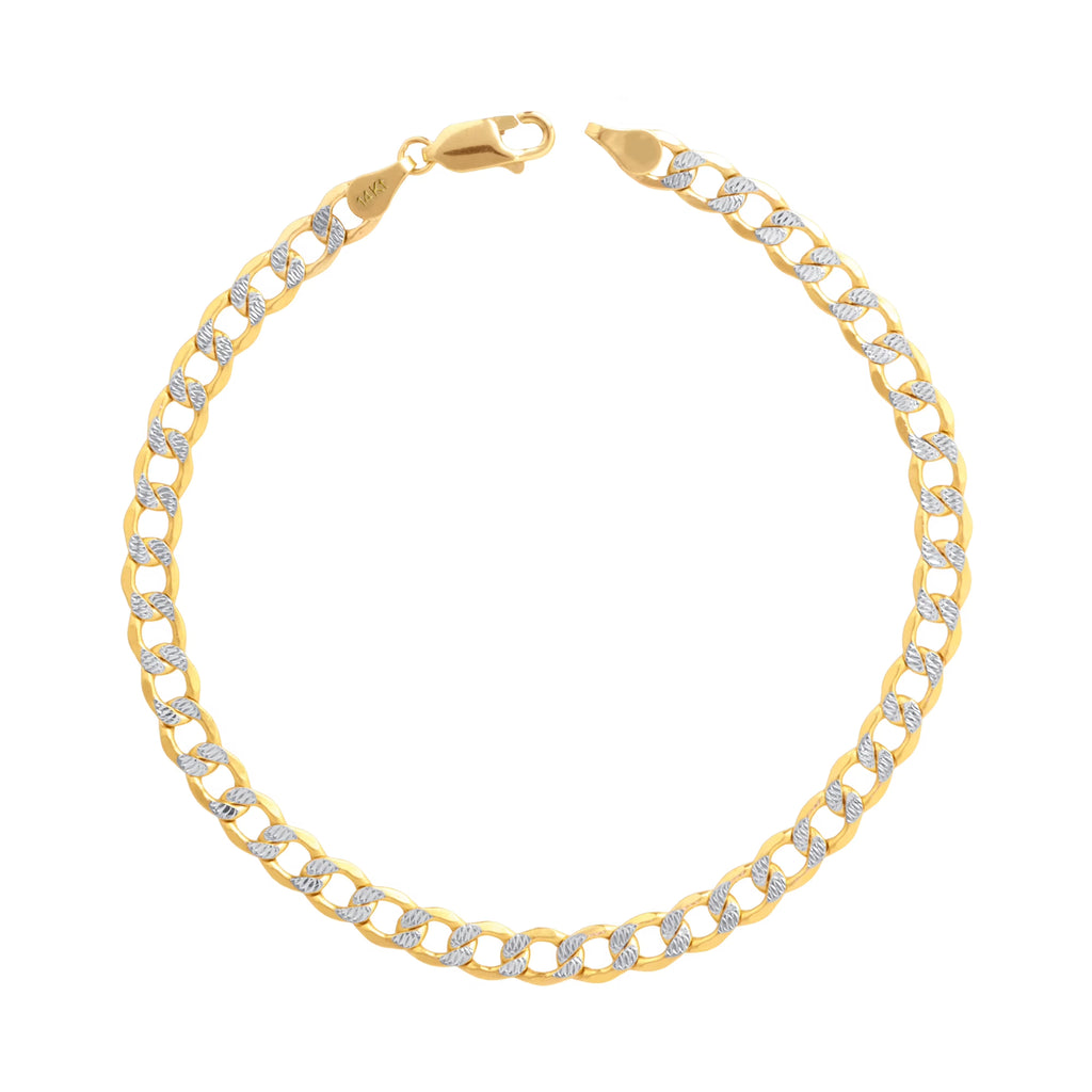 14k Yellow Gold Cuban Chain Diamond Cut Two Tone Bracelet K8525