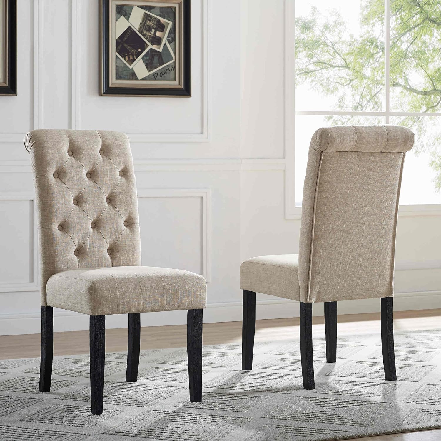 5-Piece Solid Wood Dining Table Set with 4 Upholstered Chairs T5799