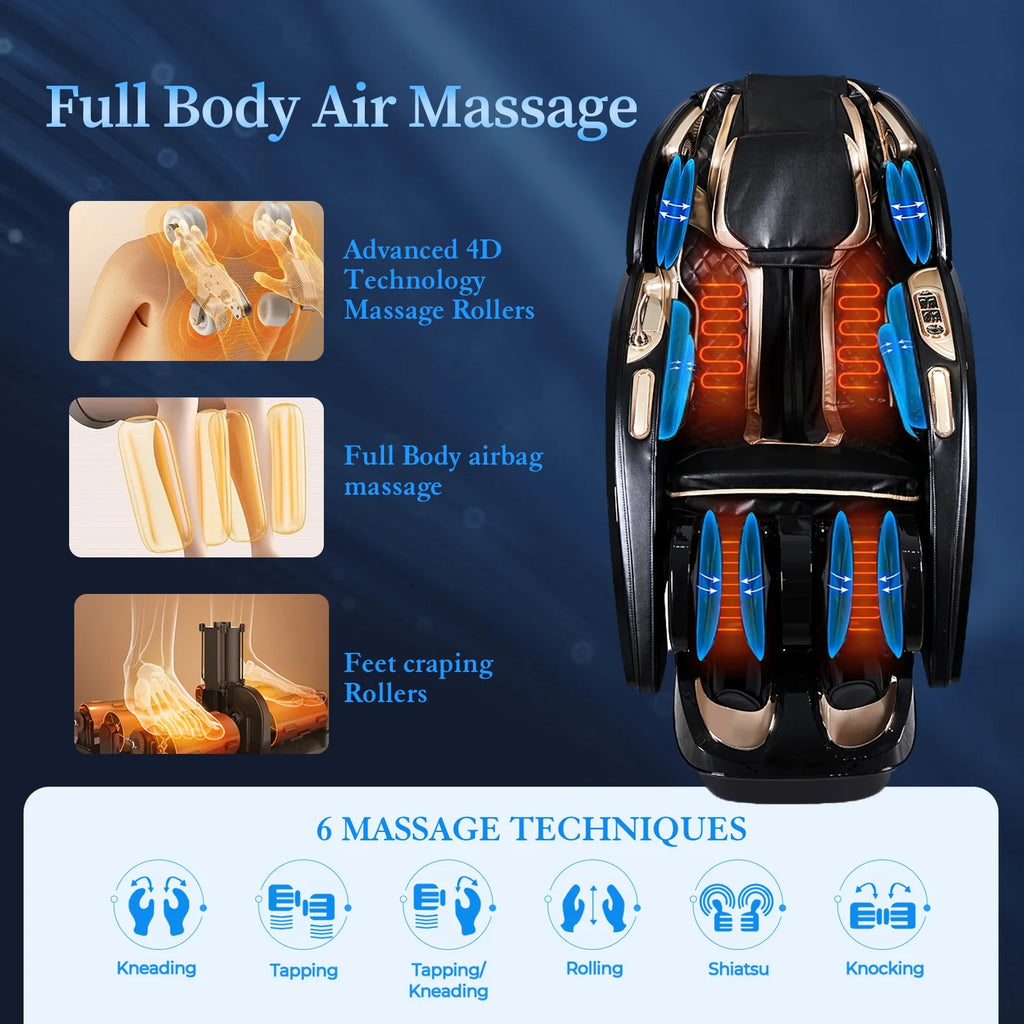 Black 4D Massage Chair Recliner with Heating T288366