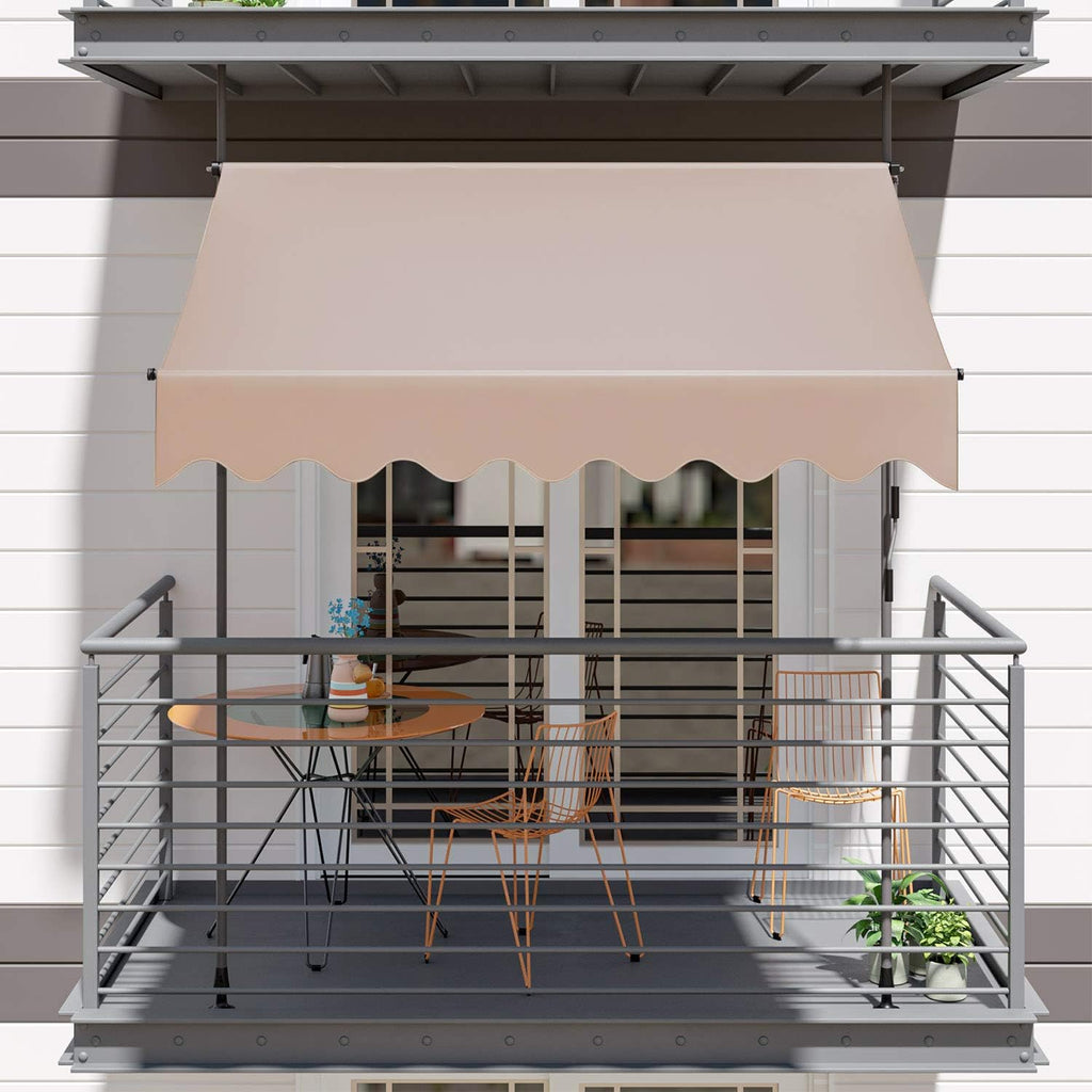 Khaki Retractable Patio Awning with Hand Crank A4029