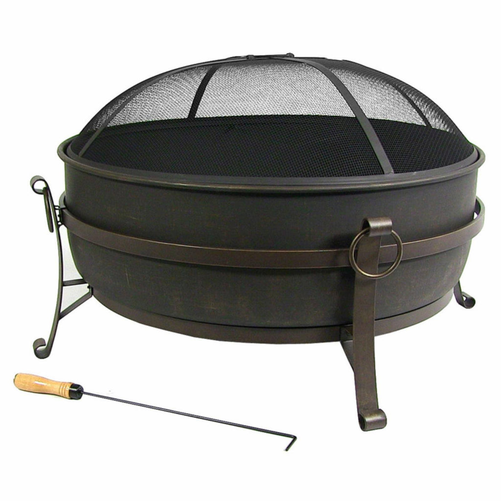 Steel Cauldron Fire Pit with Spark Screen, 34-Inch D73683