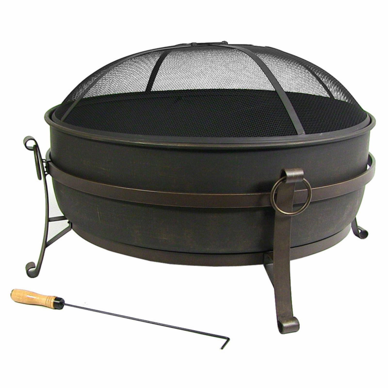 Steel Cauldron Fire Pit with Spark Screen, 34-Inch D73683