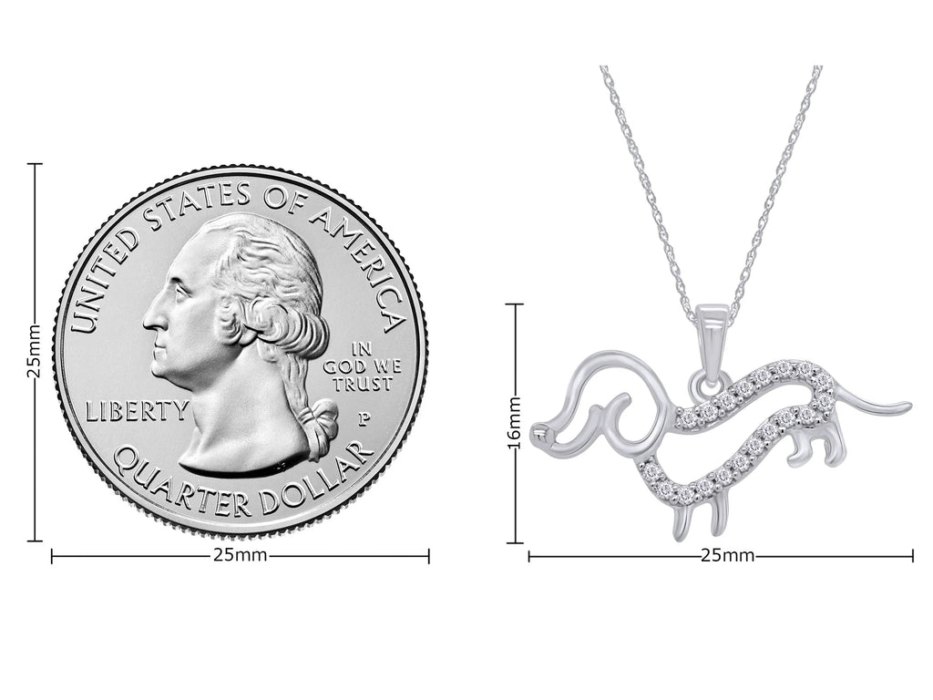 White Cubic Zirconia Dachshund Dog Pendant Necklace in 14k White Gold Over Sterling Silver with 18" Silver Chain Y3122