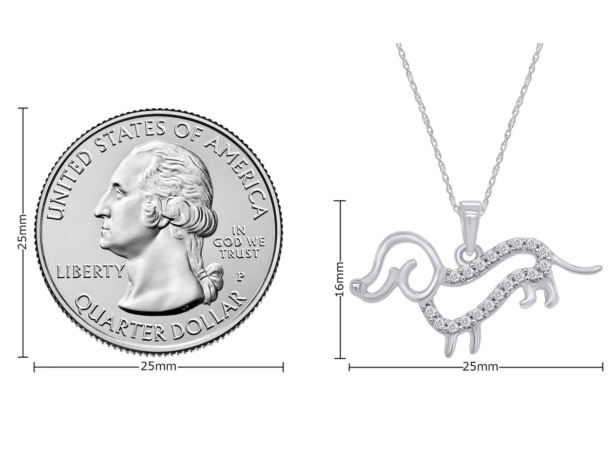 White Cubic Zirconia Dachshund Dog Pendant Necklace in 14k White Gold Over Sterling Silver with 18" Silver Chain Y3122