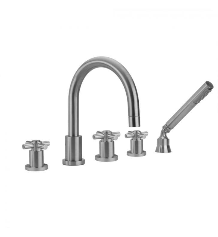 Polished Nickel Roman Tub Set with High Lever Handles and Handshower Holder P45404