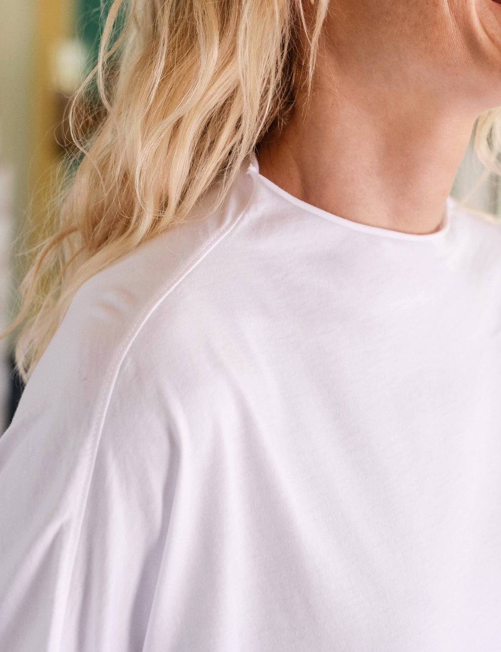 White Long-Sleeve Funnel Neck Capelet Tee A69334
