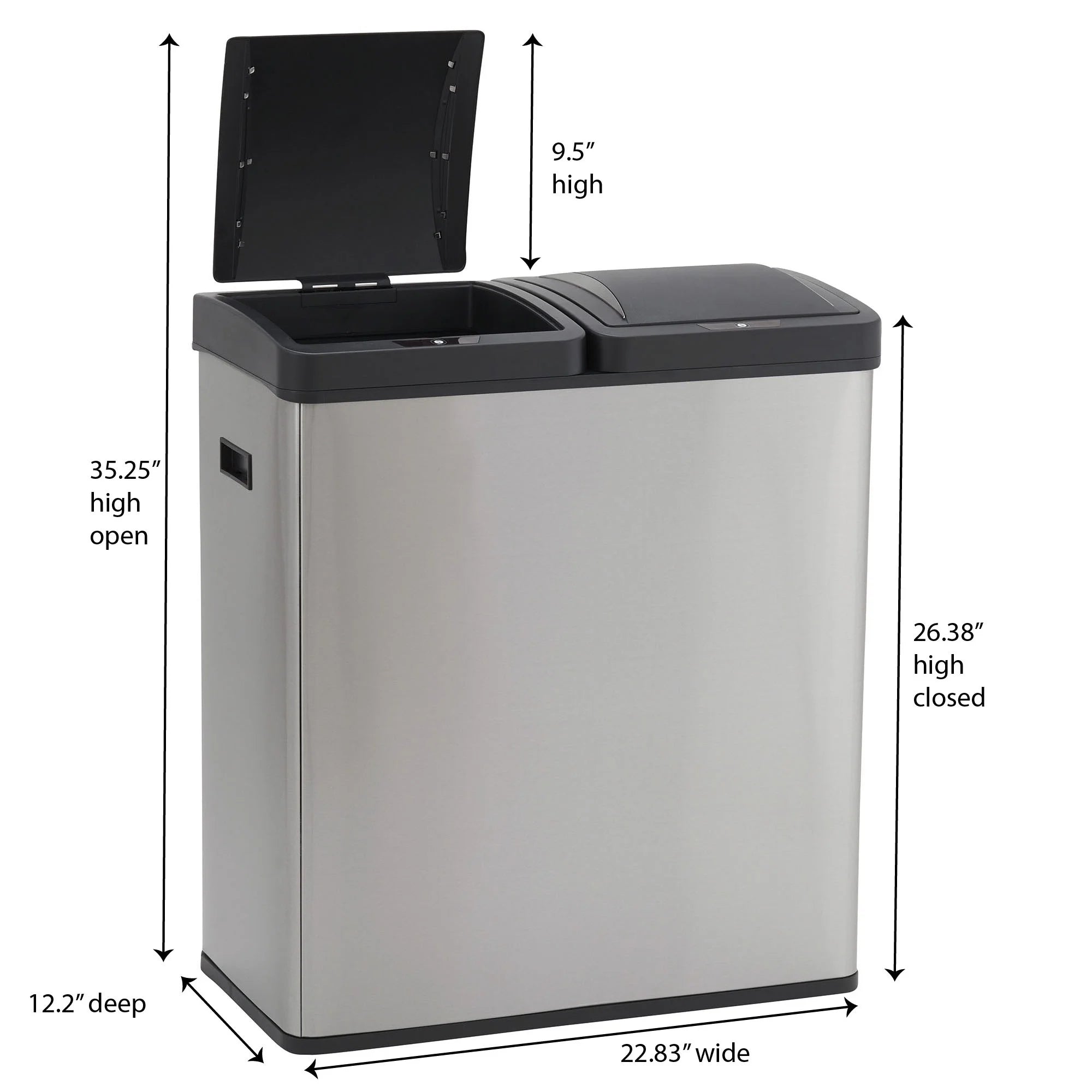 Stainless Steel Touchless Trash Can with Dual Compartments, 30 Liter / 8 Gallon Z2825