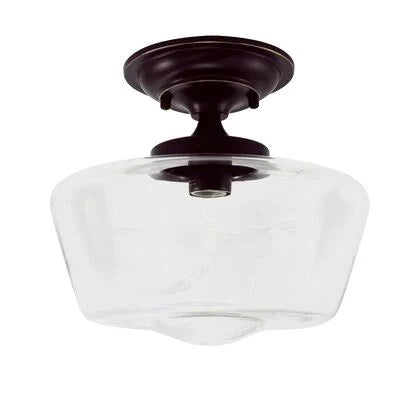 Bronze Semi Flush Mount Light Fixture with Clear Glass Shade T392