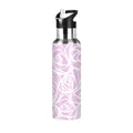 White Rose Flower Pink Stripes Stainless Steel Water Bottle 20 OZ R893475