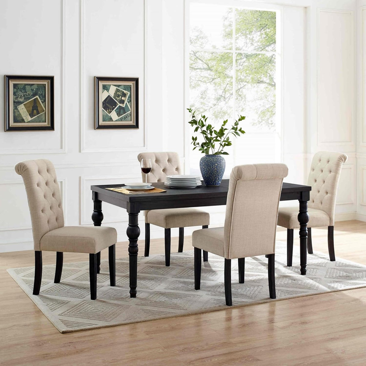5-Piece Solid Wood Dining Table Set with 4 Upholstered Chairs T5799