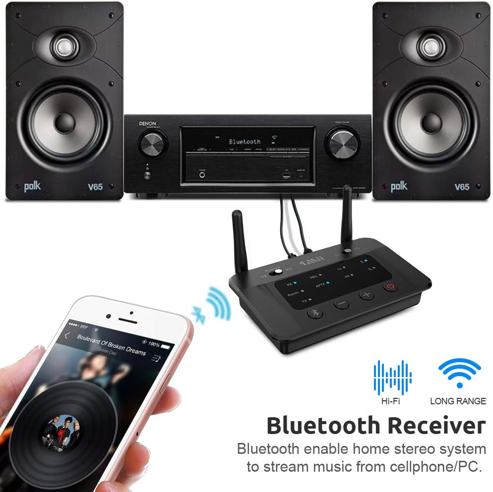 Bluetooth 5.0 Transmitter Receiver Audio Adapter with Optical RCA AUX 3.5mm O46886