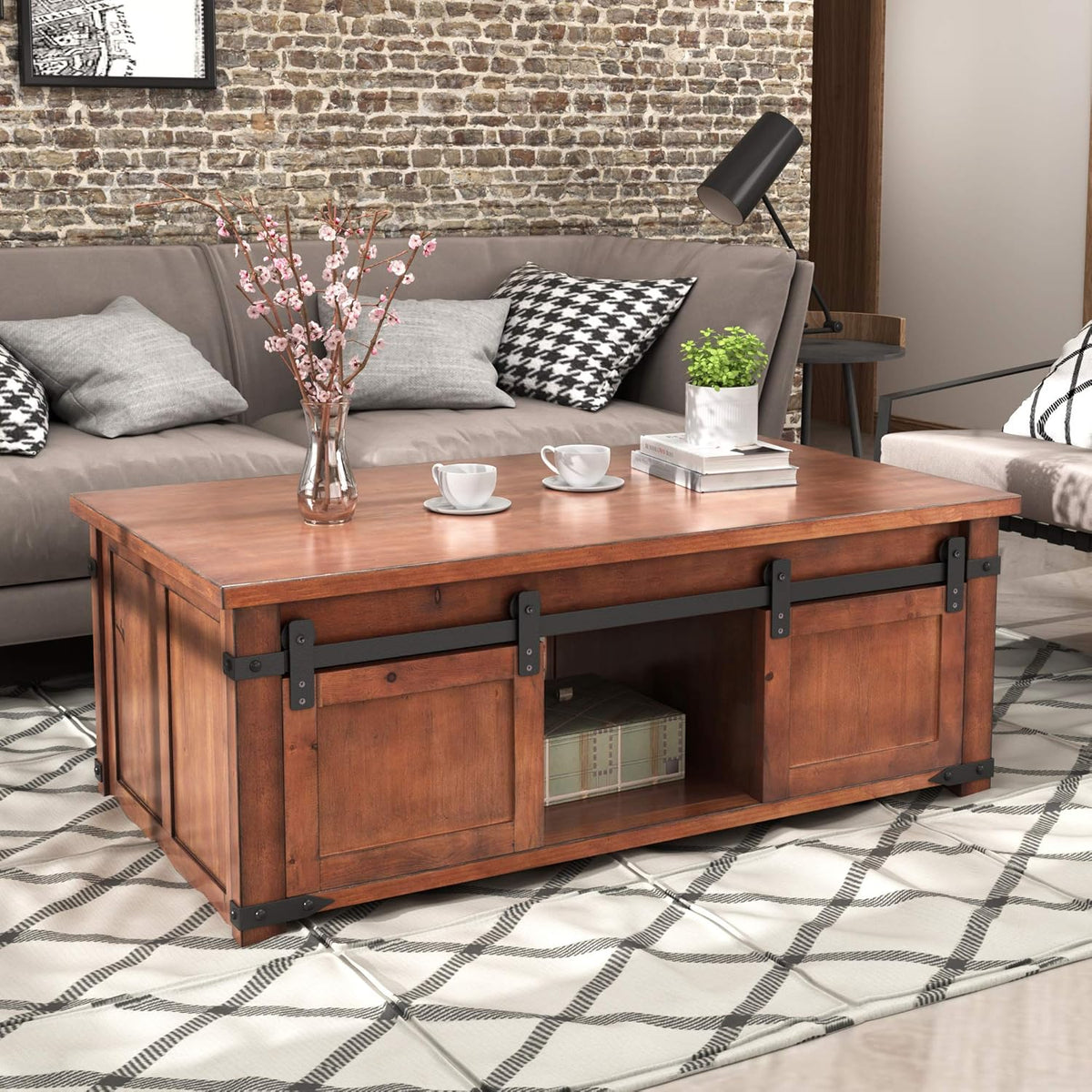 Wood Coffee Table with Drawer and Storage Shelf, Caster Wheels, Retro, Espresso G57574