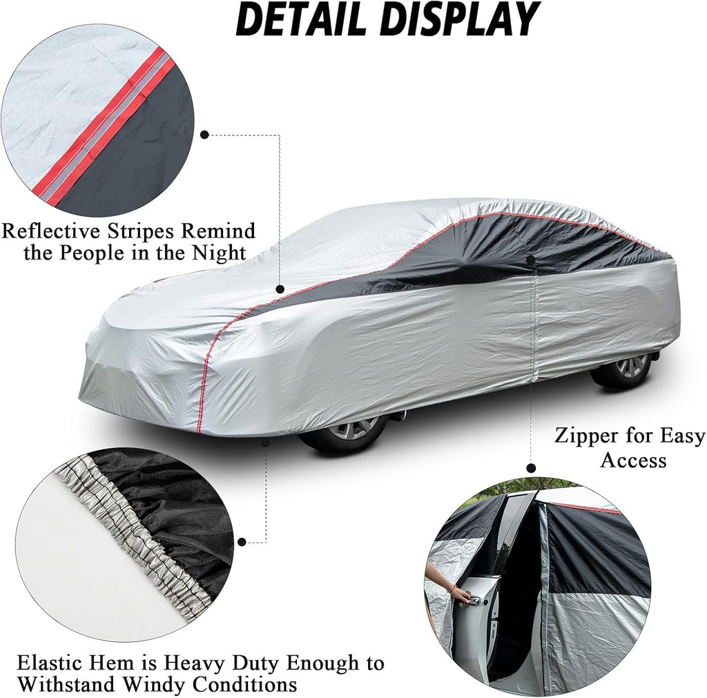 Waterproof All Weather Full Exterior Car Cover with Zipper for Sedan F26013