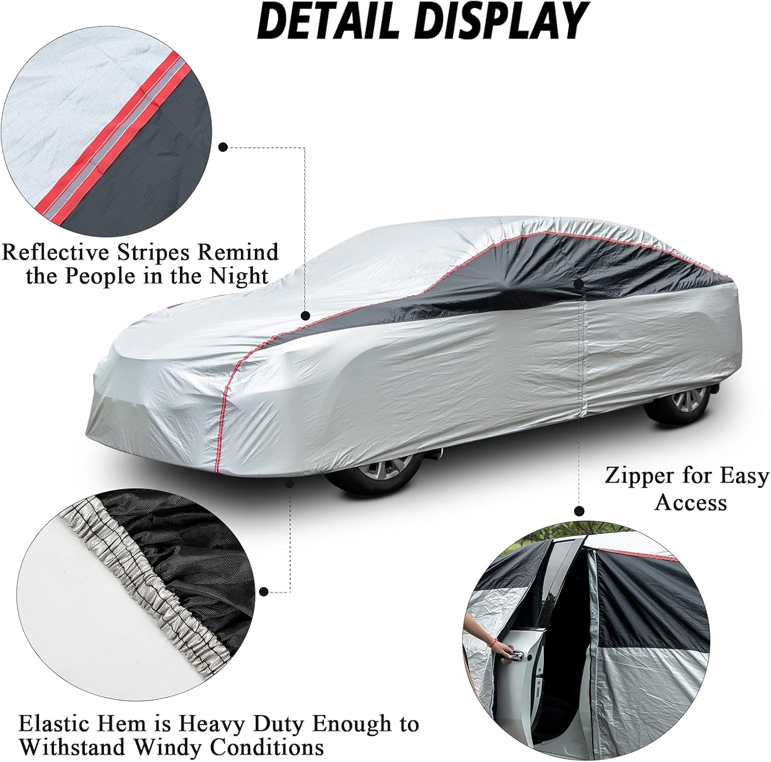 Waterproof All Weather Full Exterior Car Cover with Zipper for Sedan F26013