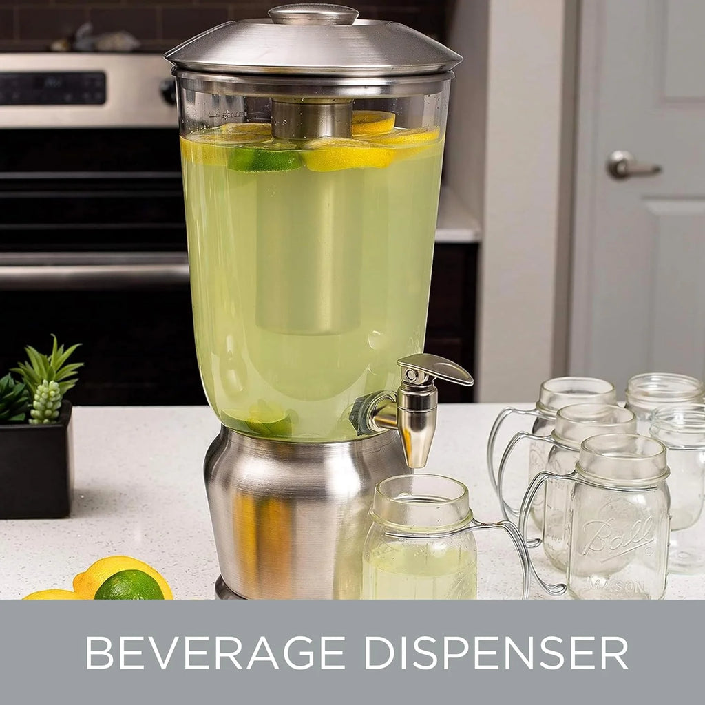 Stainless Steel Beverage Dispenser With Ice Container, Stand & Spigot P79567