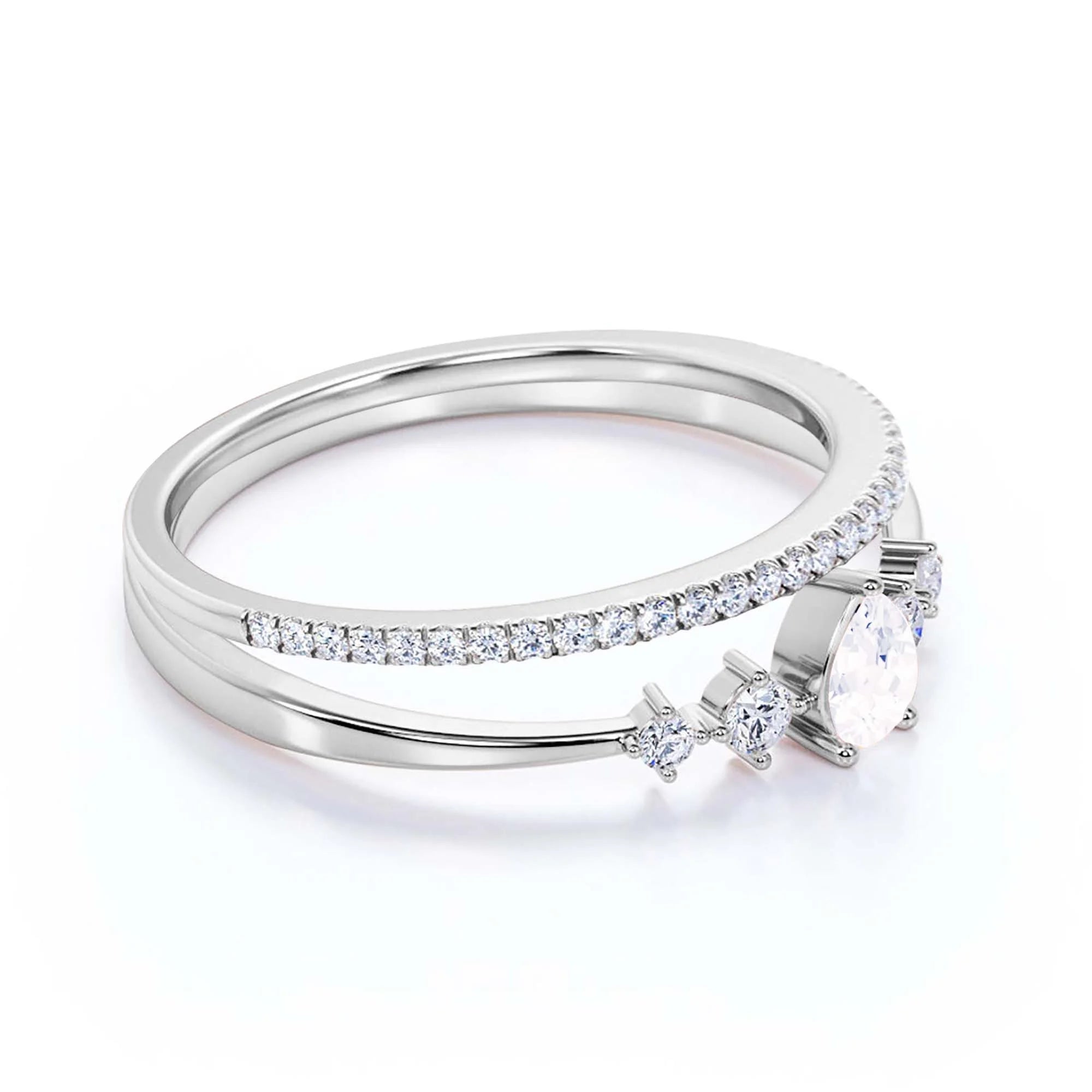 1.55 Carat Pear Diamond Moissanite Engagement Ring in 10k Solid White Gold N871