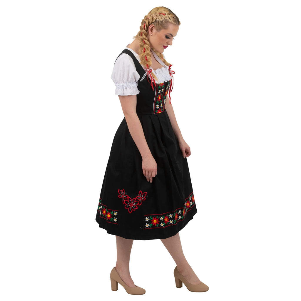 Black Cotton 3 Piece Dirndl Dress J7511