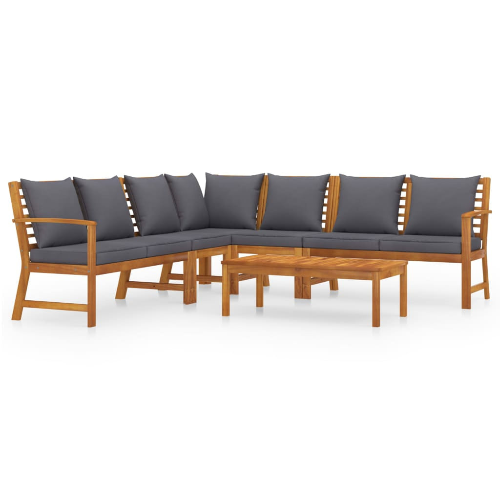 6 Piece Patio Lounge Set with Cushions Acacia Wood Outdoor Sectional Set I7897