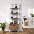 3-Tier Wall-Mounted Bookcase with 2 Wood Drawers Light Wood/White C679